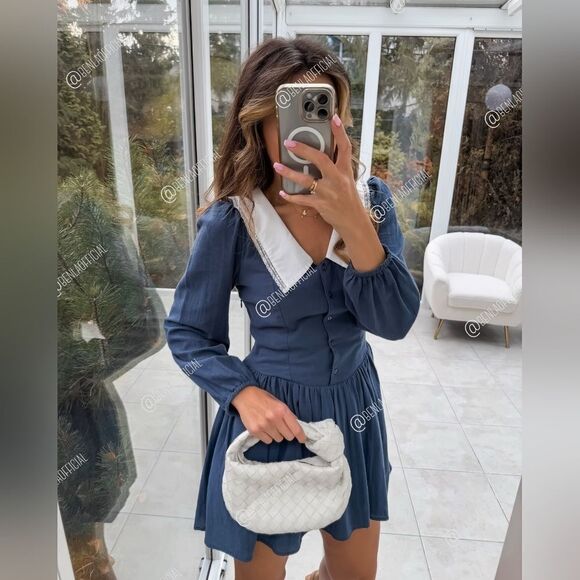 NWT ZARA Benla SHORT DRESS WITHβBIB COLLAR - Picture 7 of 16